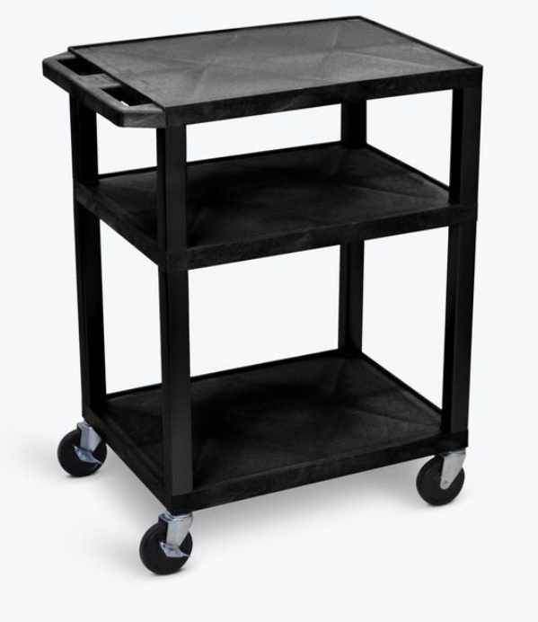 Luxor 34" AV Cart, 3-Shelf, Black Legs