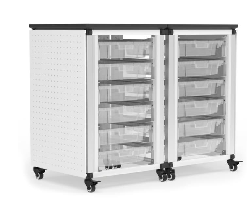 Storage Bin Cabinet, 2 Side-by-Side Modules, Holds 12 small bins (3" or 6" Deep), Overall dimensions (single module): 41 x 38 x 24