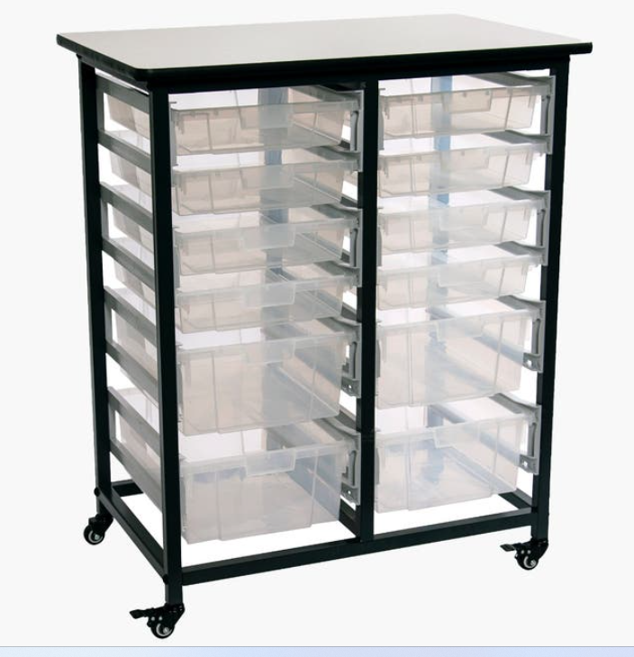 Luxor Mobile Bin Storage Unit, Double Row w/Large & Small Clear Bins