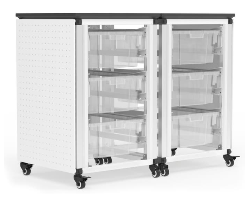 Storage Bin Cabinet, 2 Side-by-Side Modules, Holds 6 large bins (3" or 6" Deep), Overall dimensions (single module): 41 x 38 x 24