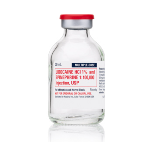 Lidocaine Hydrochloride and Epinephrine Injection, 1% USP, 1:100,000, 30 ml Vial, Multiple Dose, Glass Fliptop Vial, 25/bx