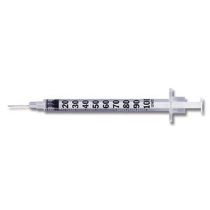 Insulin Syringe, 1mL, Permanently Attached Needle, 27G x 5/8", Self-Contained, U-100 Micro-Fine IV, Orange, 100/bx, 5 bx/cs