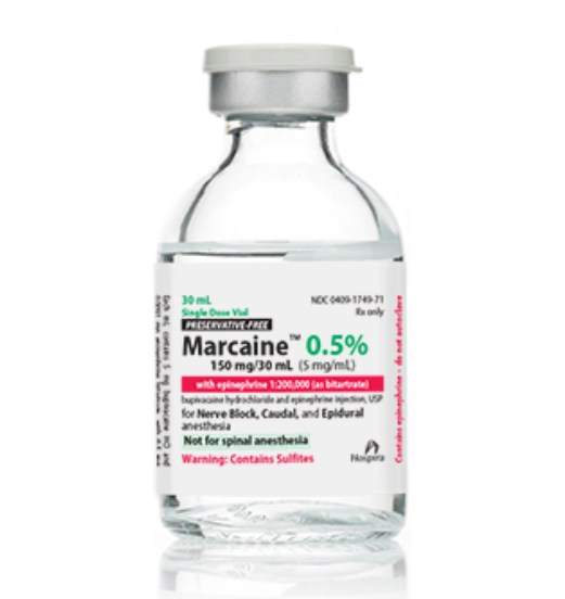 Marcaine w/Epinephrine as the Bitartrate, 1:200,000, 5mg/ml, 30ml Vial, Single Dose, Glass Fliptop Vial, 10/bx