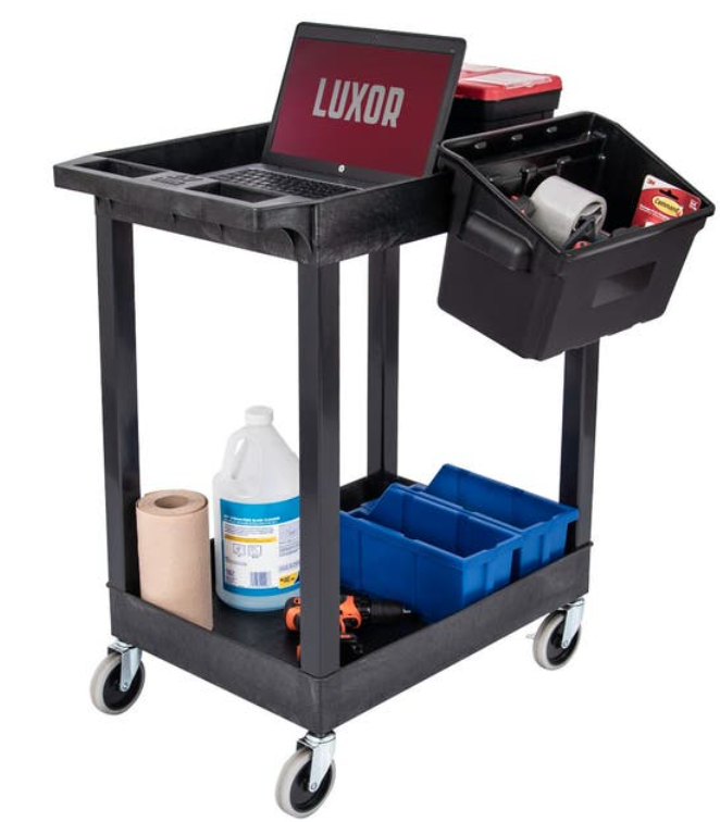 Luxor 24" x 18" Plastic Utility Tub Cart, 2-Shelf w/Outrigger Utility Cart Bins