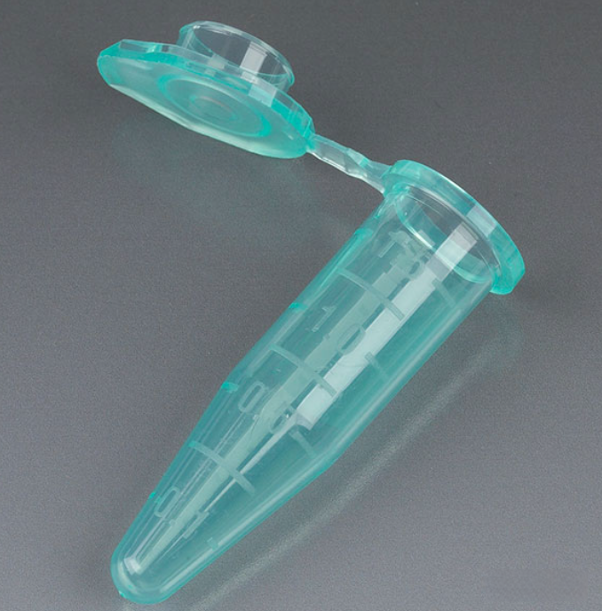 Microcentrifuge Tube, 1.5mL, PP, Attached Snap Cap, Graduated, Green, Certified: Rnase, Dnase and Pyrogen Free, 500/bg