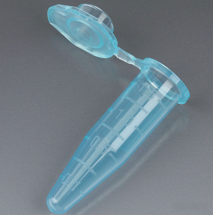 Microcentrifuge Tube, 1.5mL, PP, Attached Snap Cap, Graduated, Blue, Certified: Rnase, Dnase and Pyrogen Free, 500/bg
