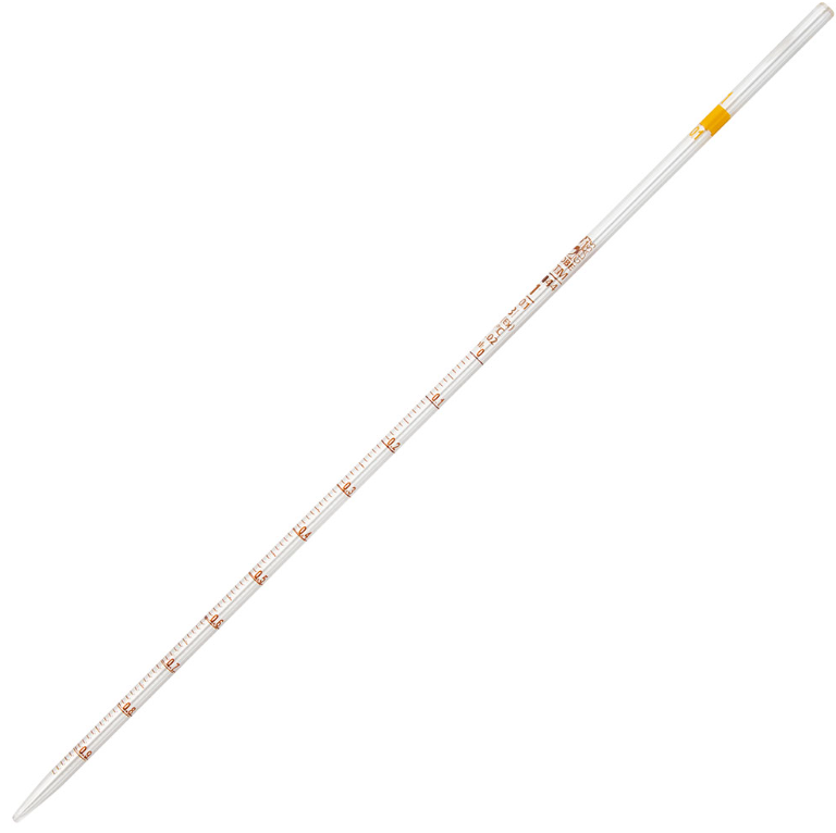 Pipette, Serological, Globe Glass, Reusable, 1mL, To Deliver (TD), 0.01 Graduations, Yellow Band, ASTM E1044, 6/bx