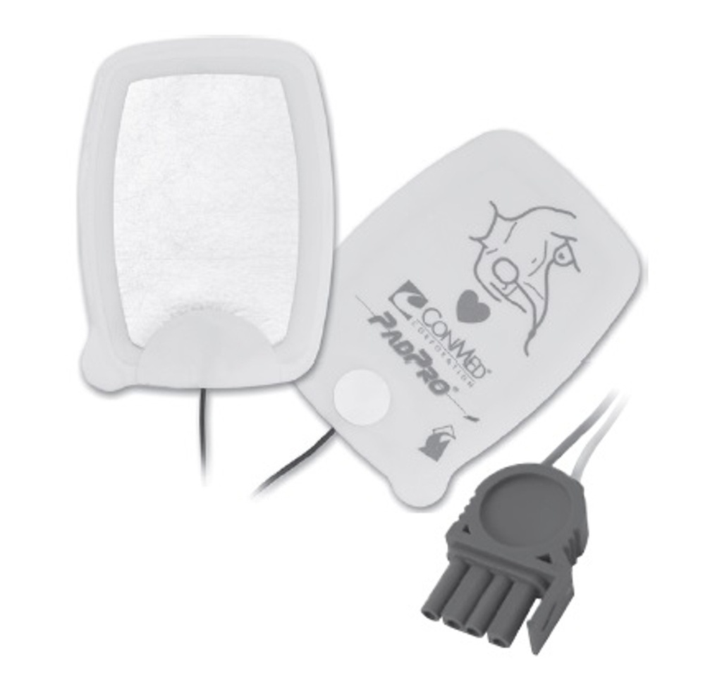 Conmed PadPro Adult Radiotransparent Multifunction Electrode with Sterile Packaging and Physio-Control Quik-Combo Connector, 10/Case