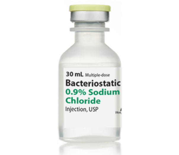 Bacteriostatic 0.9% Sodium Chloride Injection, USP, 30 ml Vial, Multiple Dose, Plastic Fliptop Vial, 25/bx