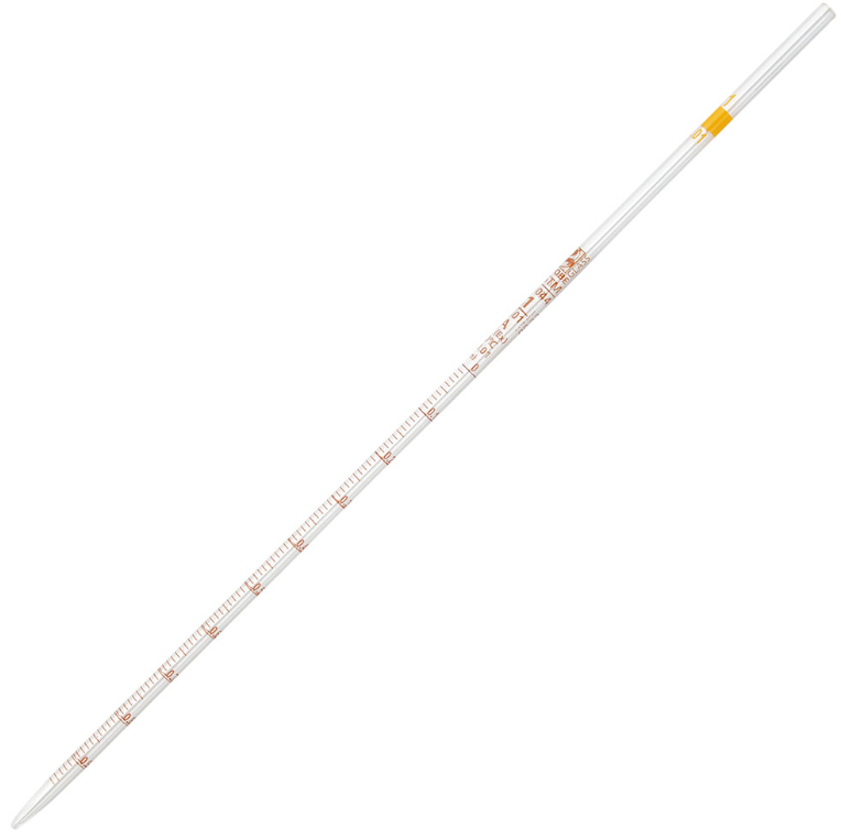 Pipette, Serological, Globe Glass, Reusable, 1mL, Class A, To Deliver (TD), 0.01 Graduations, Yellow Band, 6/bx