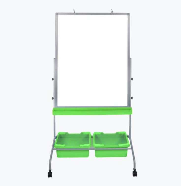 Luxor Dry Erase Magnetic Mobile Classroom Chart Stand Whiteboard, 30x40, Integrated Storage Bins, Green
