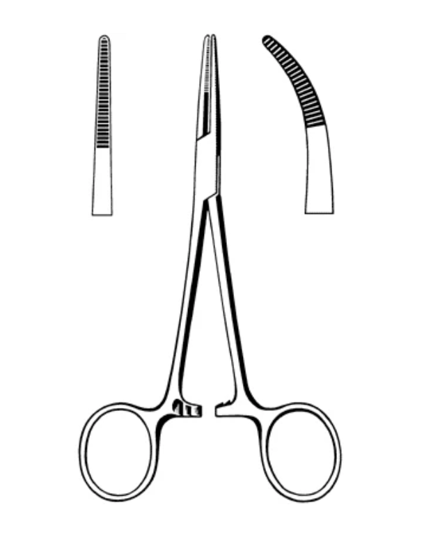 Merit Kelly Hemostatic Forceps, 5 1/2", Curved, Serrated, Finger Rings, Stainless Steel, Reusable, Non-Sterile