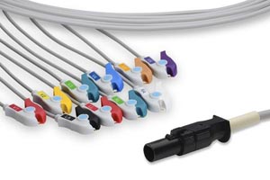 Direct-Connect EKG Cable, 10 Leads, Clip, 340cm, Mortara > Quinton Compatible w/ OEM: 60-00180-01, 042051-005
