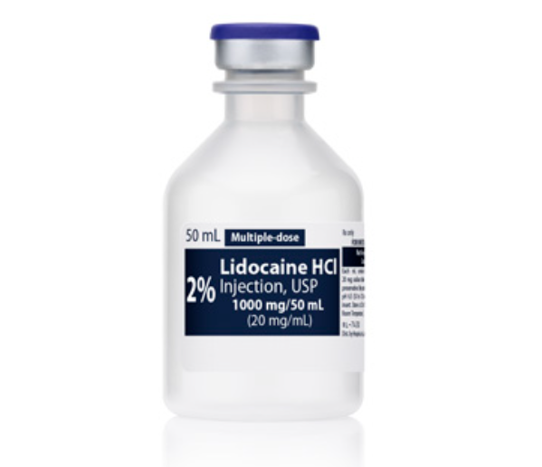 Lidocaine Hydrochloride Injection, USP, 20 mg/ml, 50 ml Vial, Multiple Dose, Plastic Fliptop Vial, 25/bx