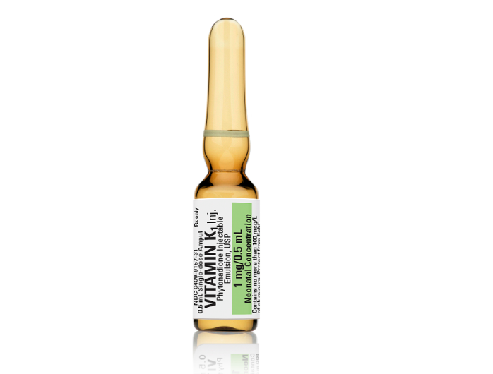 Vitamin K1 Injection (Phytonadione Injection Emulsion, USP), Neonate, 2 mg/ml, 0.5 ml Glass Ampul, 25/bx