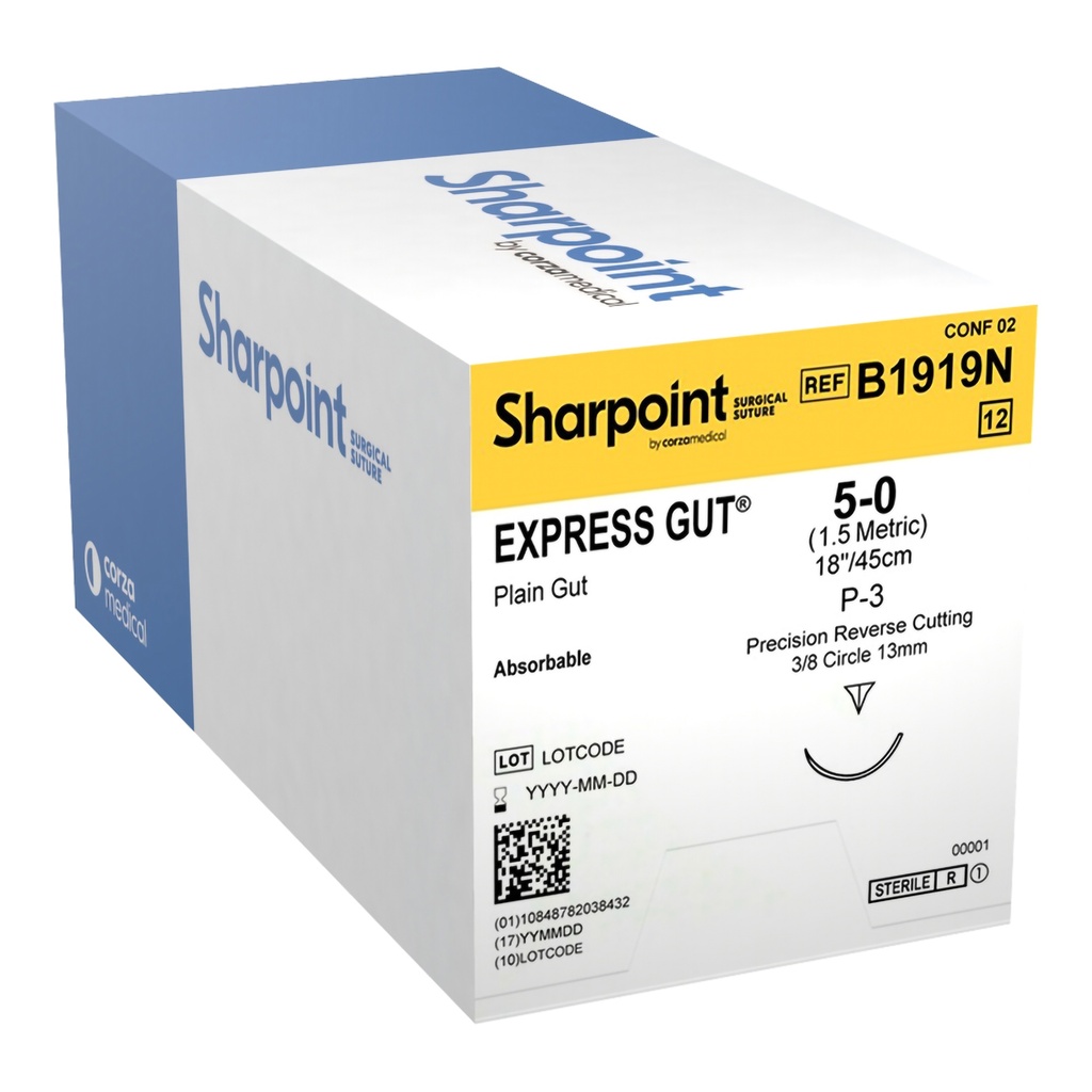 Surgical Specialties Sharpoint Plus 5-0 18 inch Express Gut Absorbable Suture with Needle and Undyed, 12 per Box
