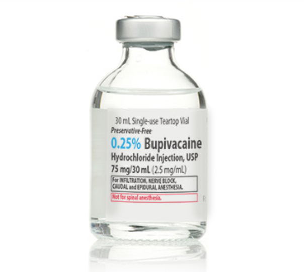 Bupivacaine Hydrochloride Injection, USP, 2.5 mg/ml, 30 ml Vial, Single Dose, Glass Teartop Vial, 25/bx
