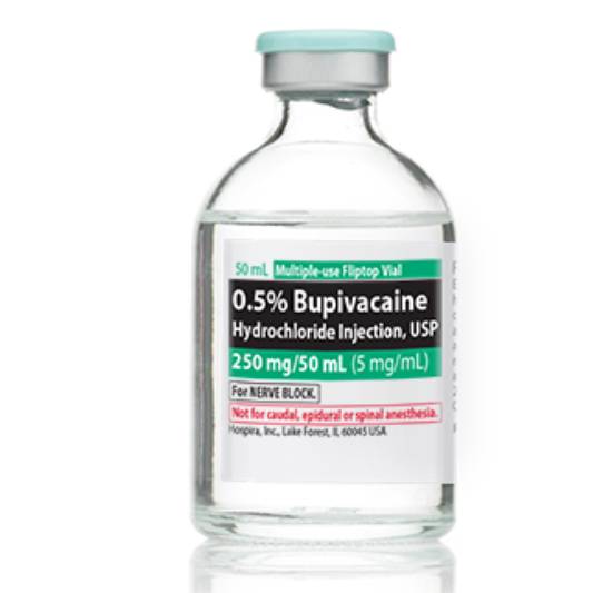 Bupivacaine Hydrochloride Injection, USP, 5 mg/ml, 50 ml Vial, Multiple Dose, Glass Fliptop Vial, 25/bx