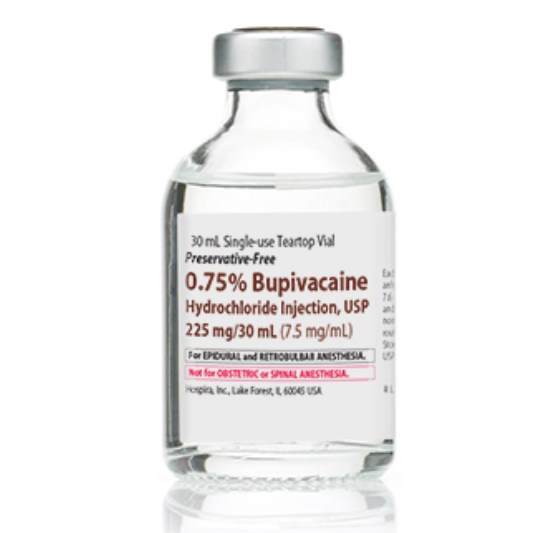 Bupivacaine Hydrochloride Injection, USP, 7.5 mg/ml, 30 ml Vial, Single Dose, Glass Teartop Vial, 25/bx