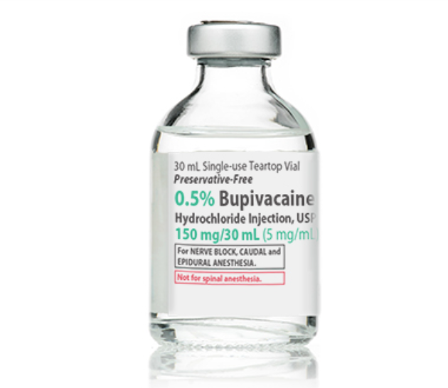 Bupivacaine Hydrochloride Injection, USP, 5 mg/ml, 30 ml Vial, Single Dose, Glass Teartop Vial, 25/bx