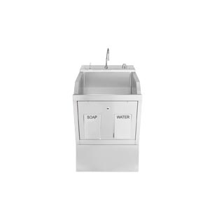 Lodi Scrub Sink, (1) Place, Pedestal Mounted, Knee Action Control, Soap Dispenser, Infrared Water Control