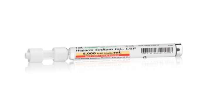 Heparin Sodium Injection, USP, 5000 units, 1 ml Carpuject Luer Lock Glass Syringe, No Needle, 50/bx