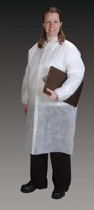 Critical Cover Lab Coats, Elastic Wrist, No Pockets, Snap, White, X-Large