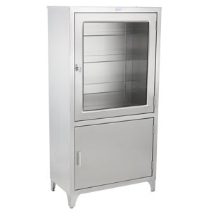 Kay Cabinet 30"W x 58"H x 16"D, (1) Glass Upper Door, (1) Solid Lower Door, (2) Stainless Steel Shelves