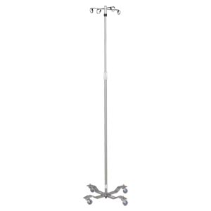 IV Stand, 4 Hook, Twist Lock, 4 Leg, 21 1/4" Diameter Stainless Steel Low Center of Gravity Welded Base