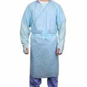 Gown, Polyethylene, Closed Loop Neck, Open Back, Thumb-Loop Cuffs, Universal Size, Blue, 15/bx, 5 bx/cs
