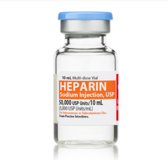 Heparin Sodium Injection, USP, 5000 units/ml, 10 ml Vial, Multiple Dose, Glass Fliptop Vial, 25/bx