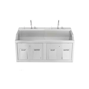 Lodi Scrub Sink, (2) Place, Wall Mounted, Knee Action Control, Soap Dispenser, Infrared Water Control