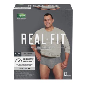 Real Fit Underwear, Maximum Absorption, Men, Black & Grey, Large/ X-Large, 12/pk, 2 pk/cs (25 cs/plt)