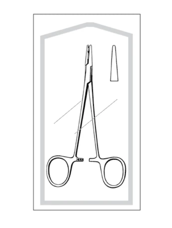 Needle Holder, Econo, Sterile, 5 ¼ Length, Straight Smooth Tip, Finger Ring Handle, Disposable, 50/cs