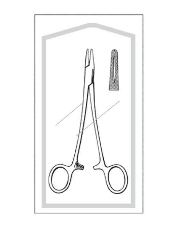 Needle Holder, Econo, Sterile, 6 Length, Straight Serrated Tip, Finger Ring Handle, Disposable, 50/cs