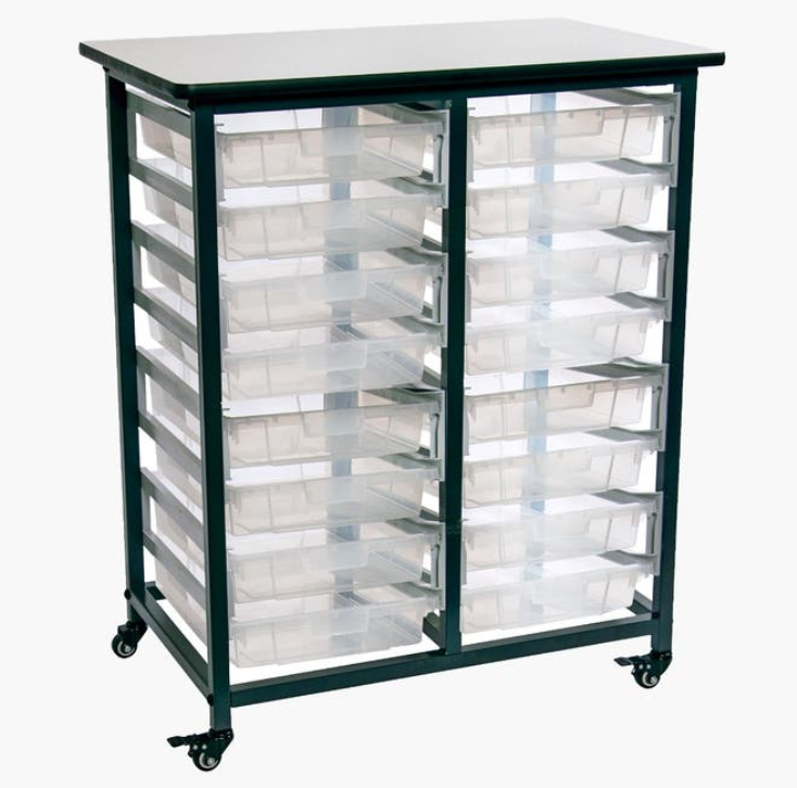 Luxor Mobile Bin Storage Unit, Double Row w/Small Clear Bins