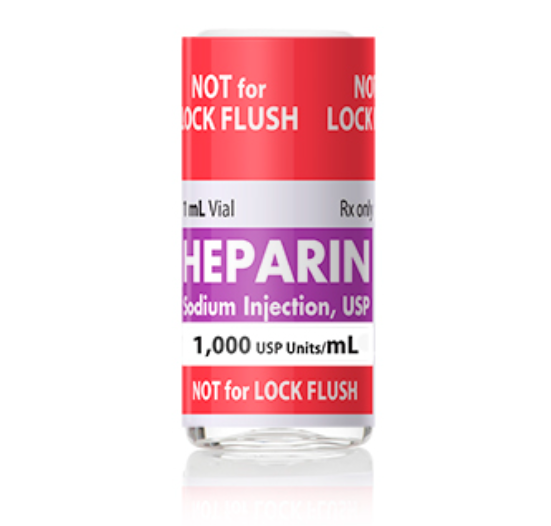 Heparin Sodium Injection, USP, 1000 units/ml, 1 ml Vial, Single Dose, Glass Fliptop Vial, 25/bx