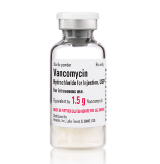 Vancomycin Hydrochloride for Injection, USP, 1.5 g Vial, Single Dose, Glass Fliptop Vial, 10/bx
