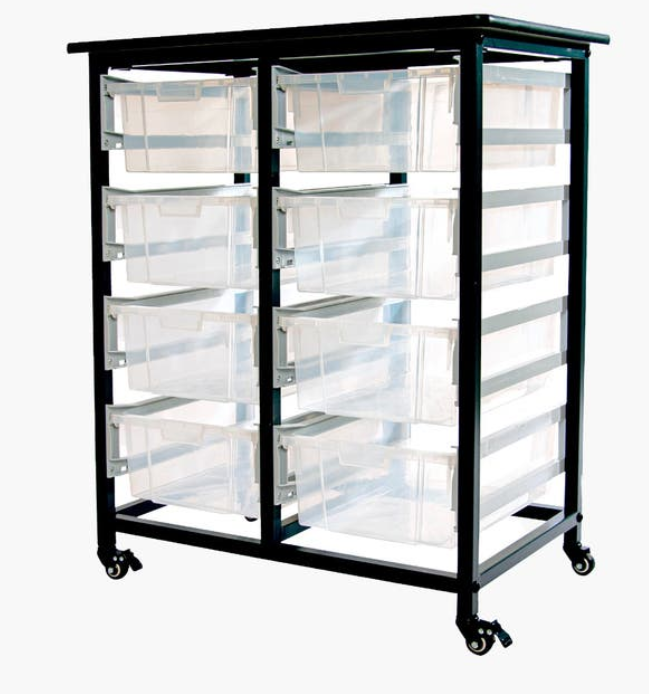 Luxor Mobile Bin Storage Unit, Double Row w/Large Clear Bins