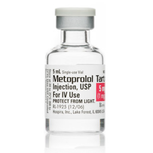 Metoprolol Tartrate Injection, USP, 1mg/ml, 5ml Vial, Single Dose, Glass Fliptop Vial, 10/bx