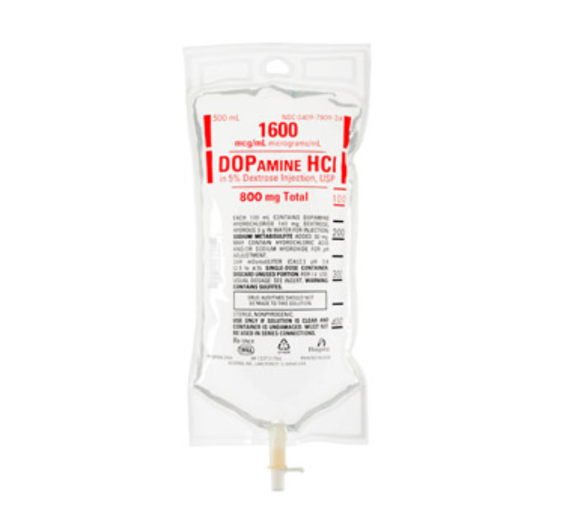 Dopamine Hydrochloride in 5% Dextrose Injection, USP, 800 mg, 500 ml Flexible Container, 12/cs