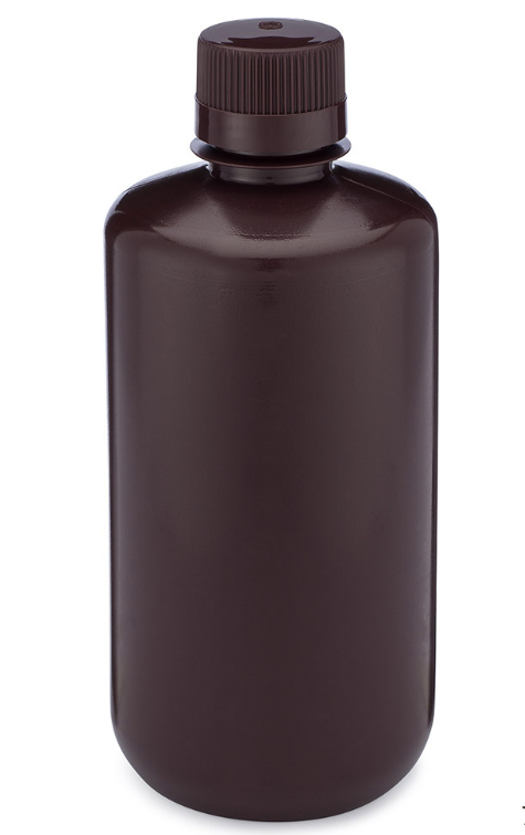 Diamond RealSealBottle, Narrow Mouth Boston Round, Amber HDPE with Amber PP Closure, 1000mL, 6/bg