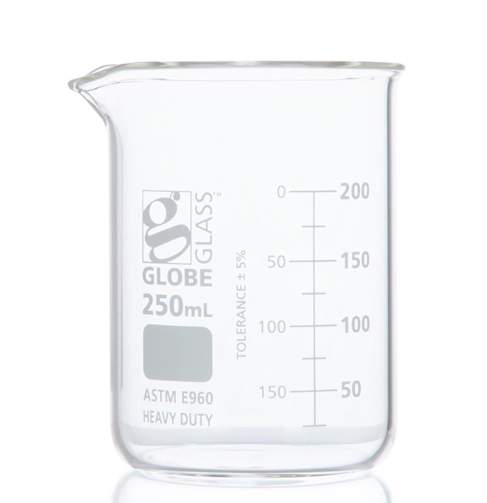 Beaker, Globe Glass, 250mL, Low Form Griffin Style, Heavy Duty