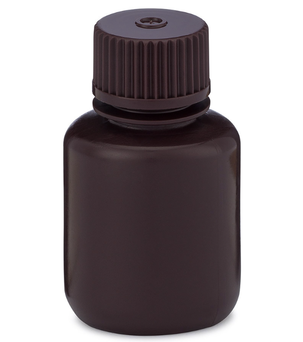 Diamond RealSealBottle, Narrow Mouth Boston Round, Amber HDPE with Amber PP Closure, 30mL, 12/bg