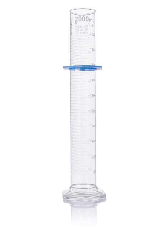 Cylinder, Graduated, Globe Glass, 2000mL, Class A, To Deliver (TD), Dual Grads, ASTM E1272, 1/ea