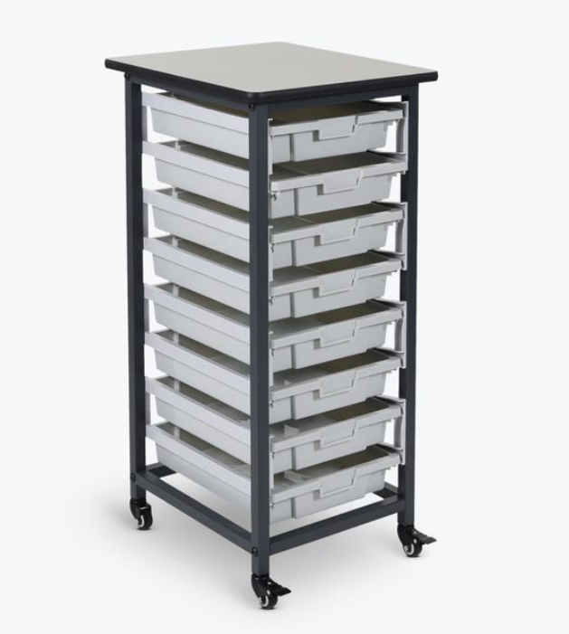Luxor Mobile Bin Storage Unit, Single Row w/Small Gray Bins