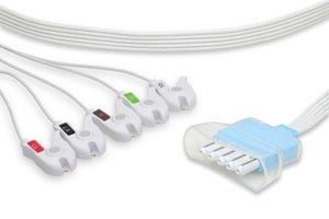 Disposable ECG Leadwire, 5 Leads Pinch/Grabber, 10/bx, Philips Compatible w/ OEM: 989803173151