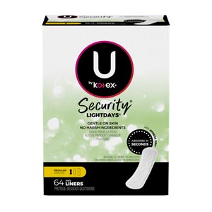 U by Kotex® Security® Panty Liner, Light Absorbency, Regular Length, Unscented, 64/pk, 8 pk/cs