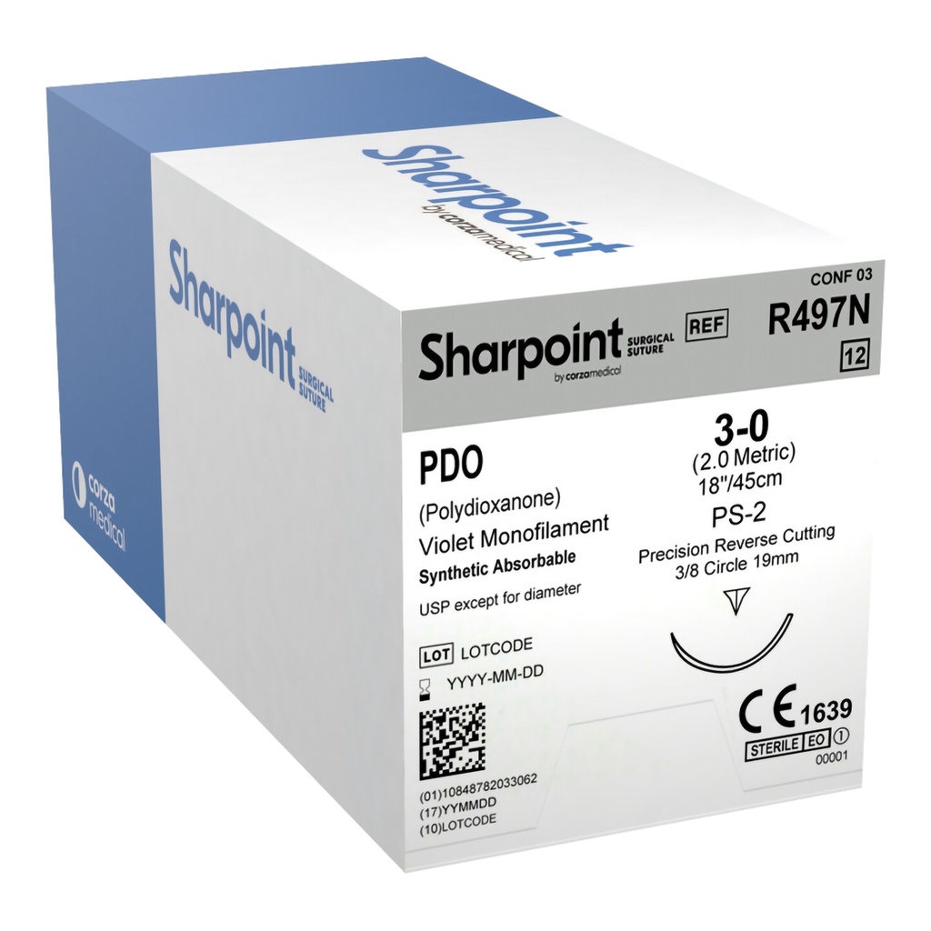 Surgical Specialties Sharpoint Plus 3-0 18 inch Polydioxanone Suture with Needle and Violet, 12 per Box