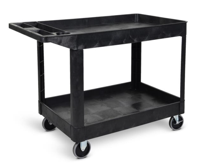 Luxor WORKLOAD 2-Shelf Industrial Utility Cart, 36.5" W x 24.5" D, Black
